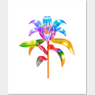 Holographic Chrome Flower Posters and Art